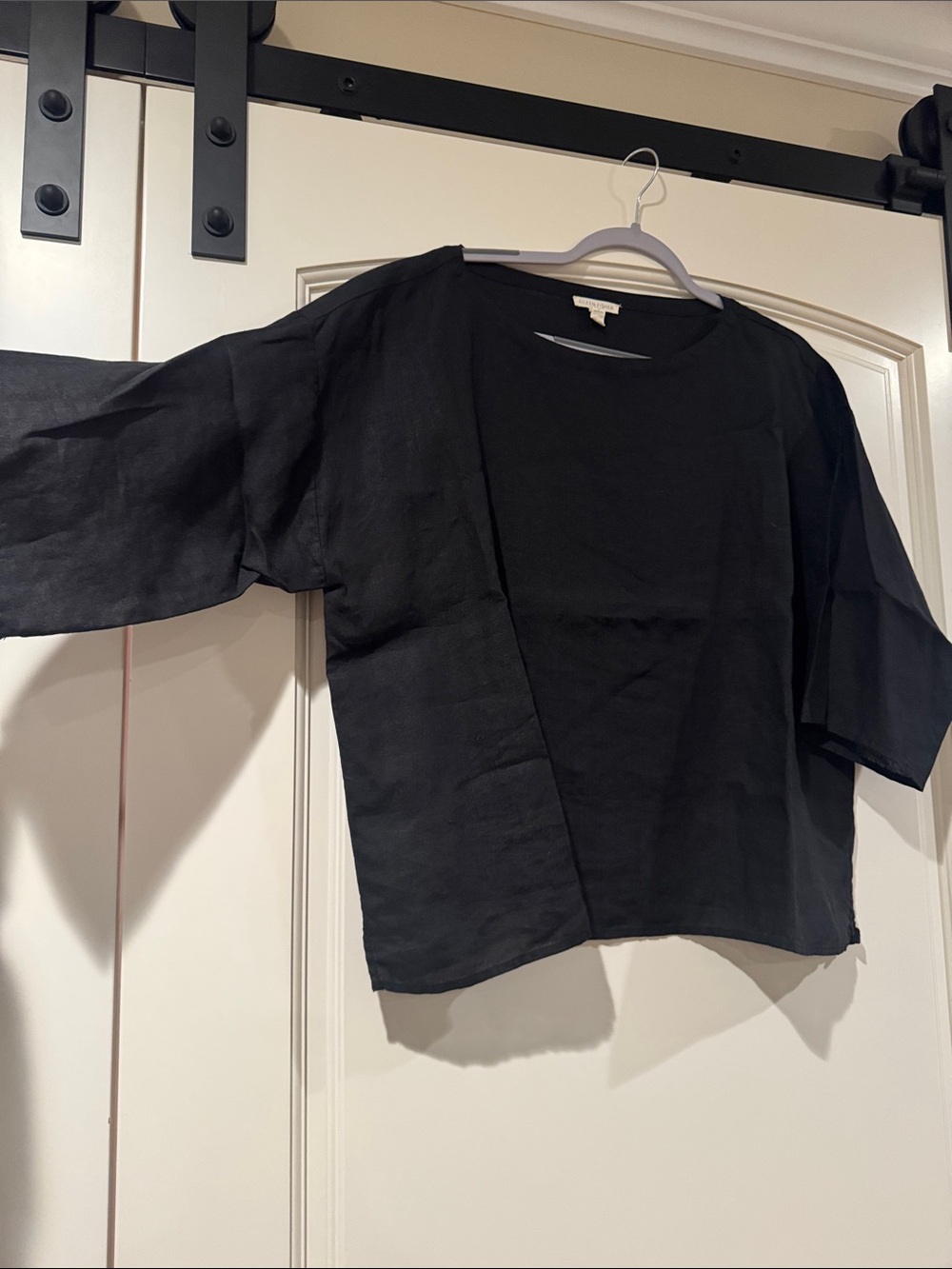 Eileen Fisher Black Boxy Linen Short-Sleeve Shirt